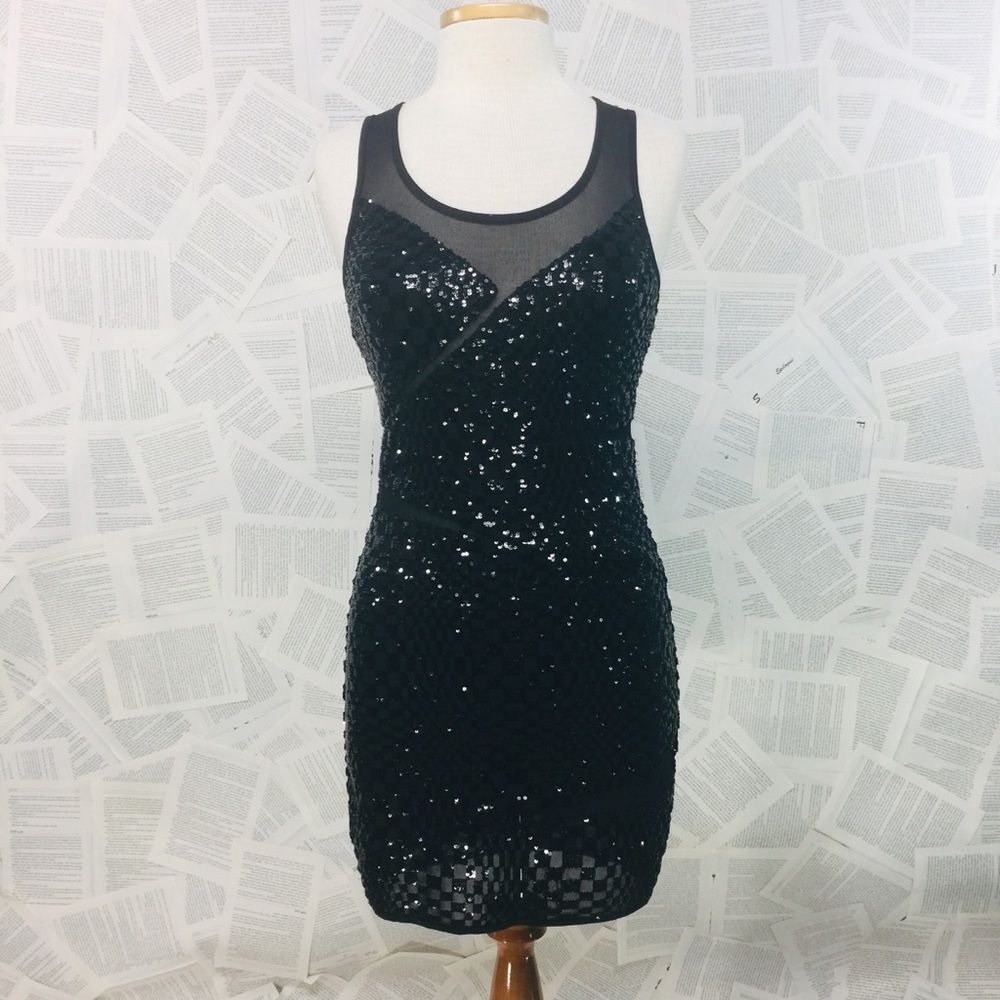 NWT B2 BeBe Sequin Bodycon Cutout Dress Small